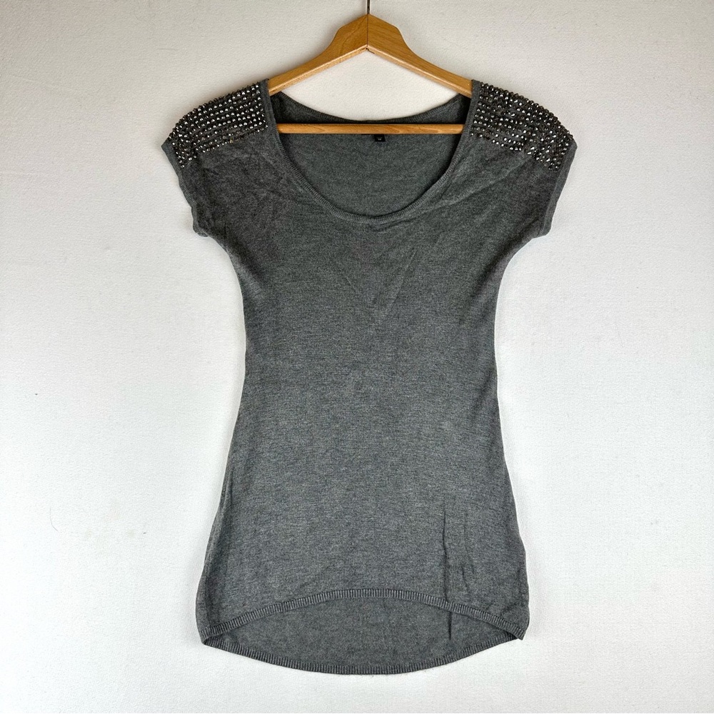 Express Rhinestone Studded Shoulder Cap Sleeve Sweater
